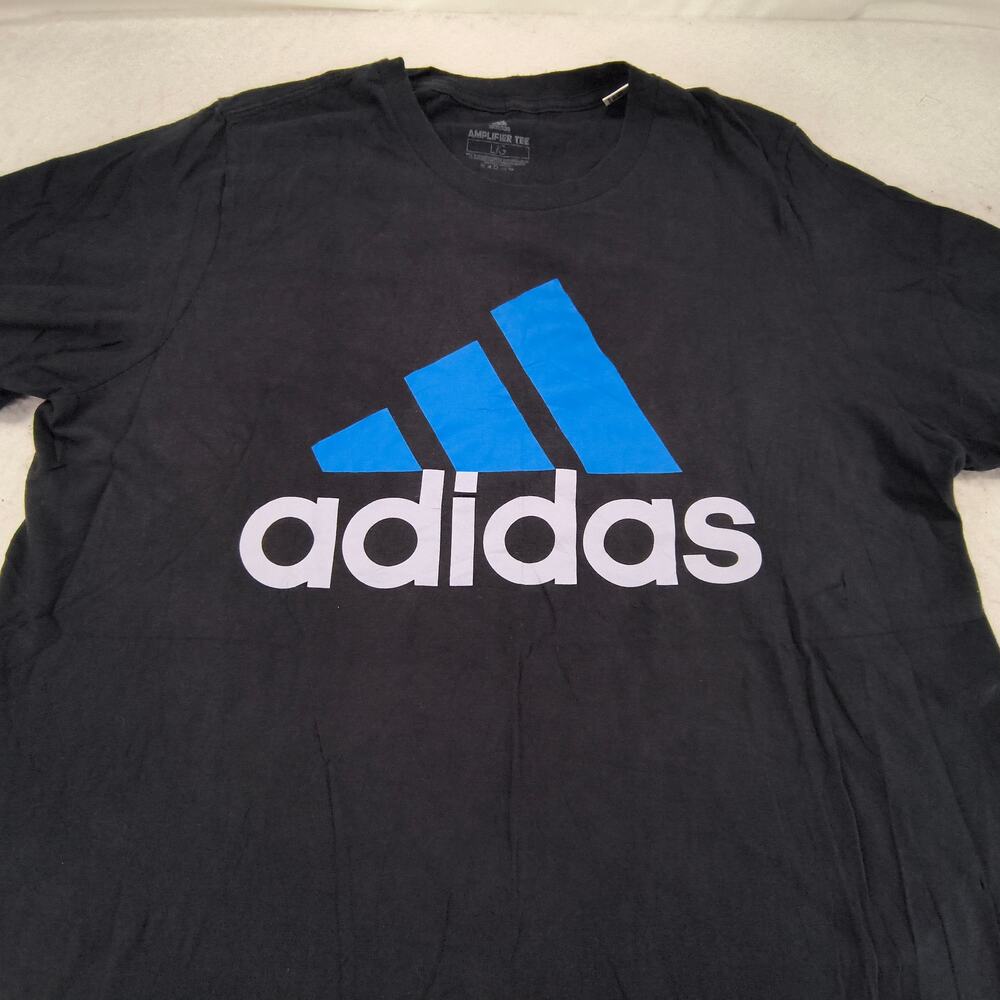 Adidas Casual Crew Neck Short Sleeve Shirt Mens Size Large L Black Blue